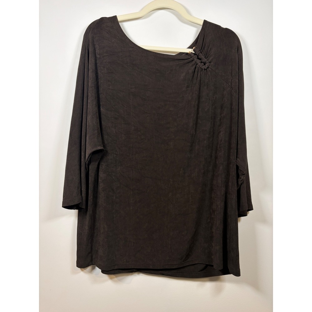 Chico's Travelers Brown Slinky Knit Knot Shoulder Top Size 3 US 16/18